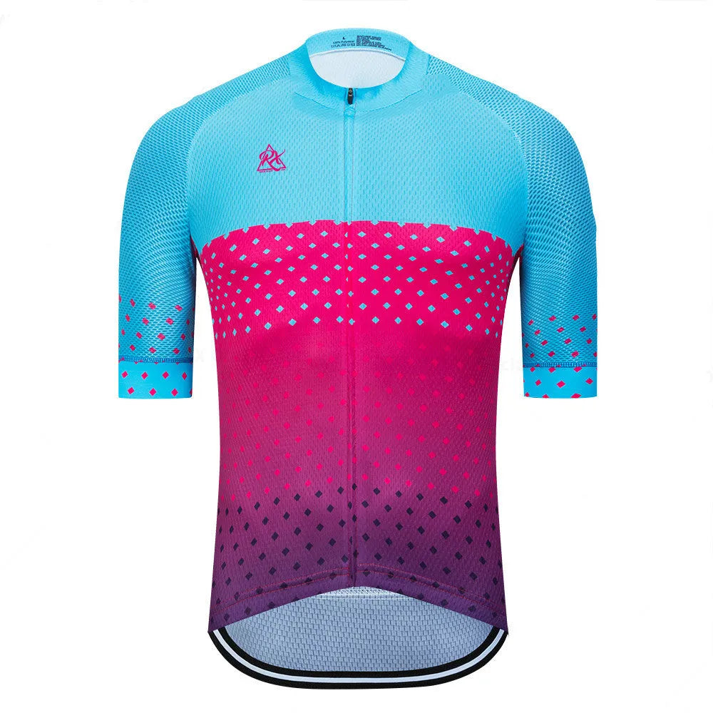 Raudax men's short sleeve cycling jersey in summer yellow and black, front view, 100% polyester fabric