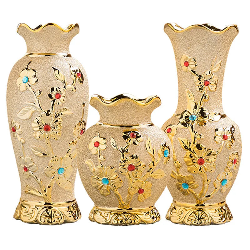 Ceramic vase with electroplated gold finish, European style, 22.5cm height, on a tabletop