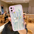 Matte frame iPhone case with floral and cartoon design in pink lavender colour