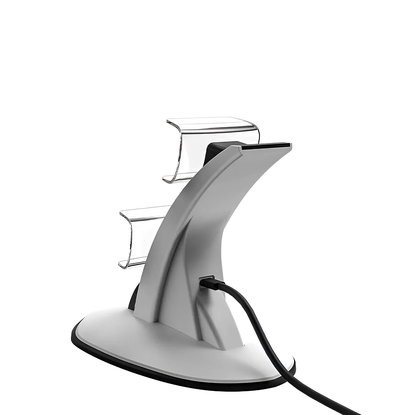 White PS5 dual charger station for two wireless controllers, ABS build, 12x7.5x18.8cm