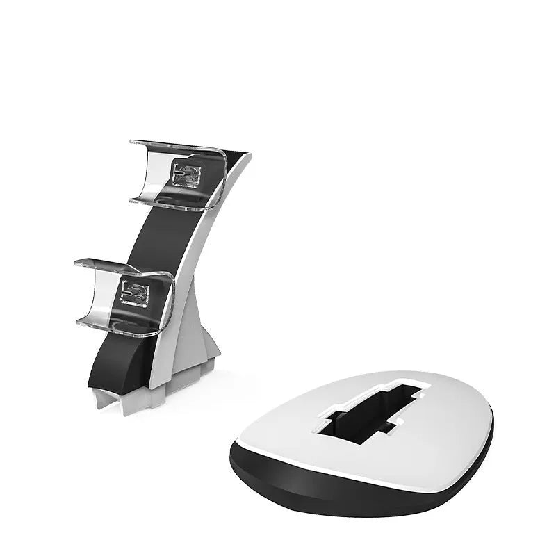 White PS5 dual charger station for two wireless controllers, ABS build, 12x7.5x18.8cm