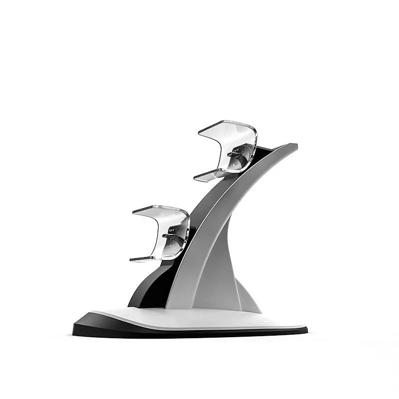 White PS5 dual charger station for two wireless controllers, ABS build, 12x7.5x18.8cm