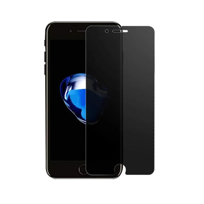 iPhone tempered glass privacy screen protector showing anti-peeping effect from side angles