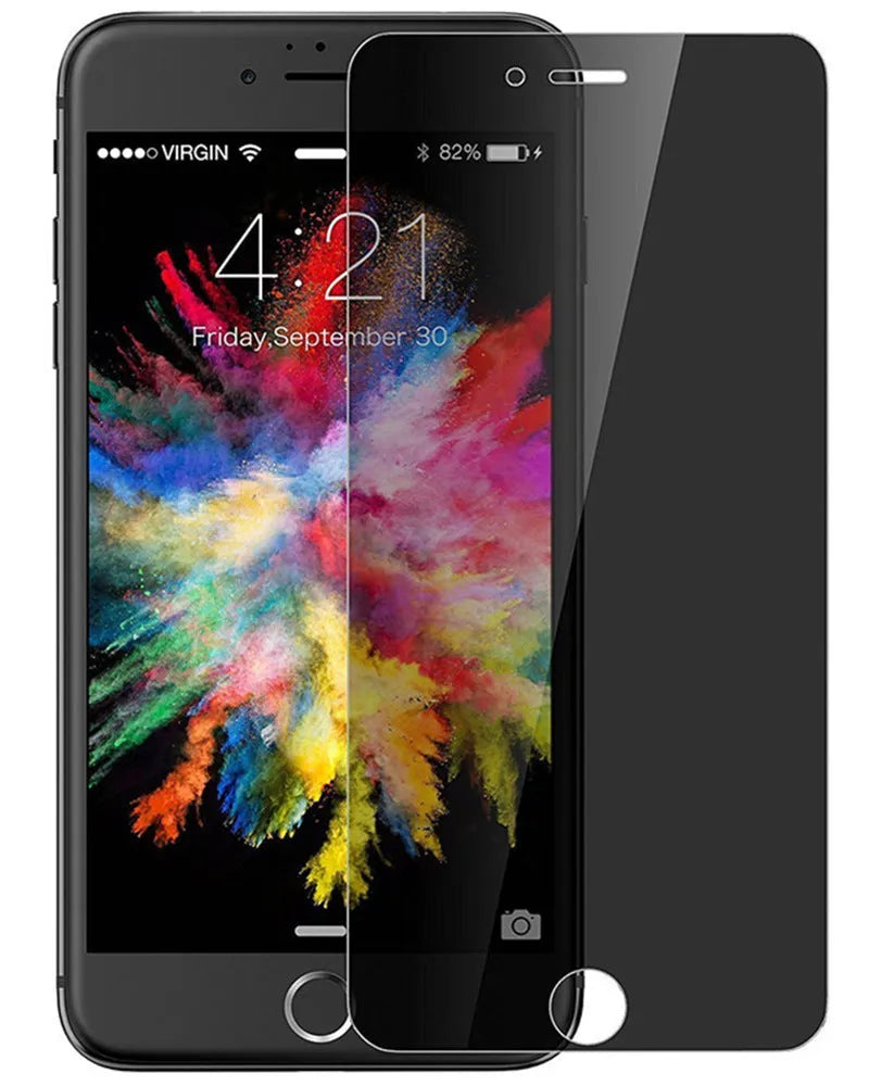 iPhone tempered glass privacy screen protector showing anti-peeping effect from side angles