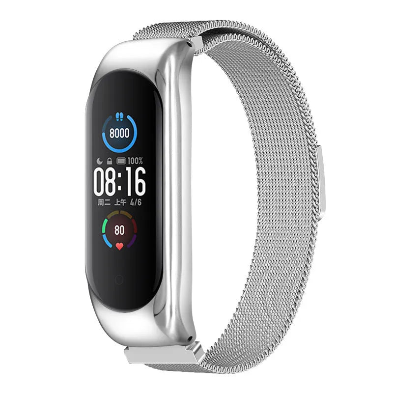 Solid three-bead metal wristband for Mi Band fitness trackers showing multiple colour options
