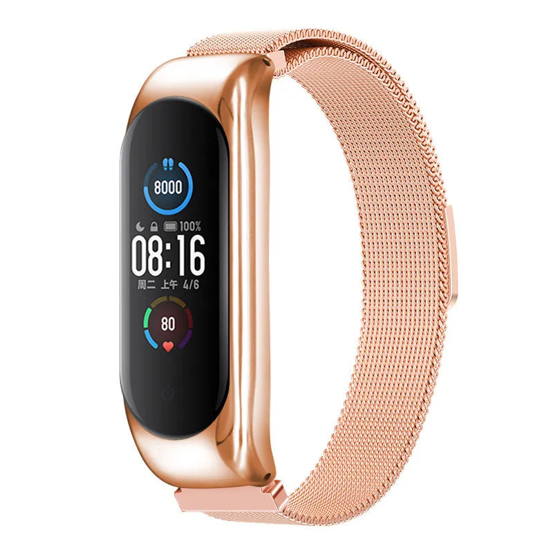Solid three-bead metal wristband for Mi Band fitness trackers showing multiple colour options