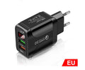 Smart phone travel charger with digital display and UK, US, EU plug adapters