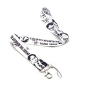 Ulticolor polyester lanyard with thermal transfer print, metal buckle, and small rope buckle.