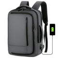 Nylon business backpack in black with zipper opening, 20-35L capacity, plain pattern, medium hardness