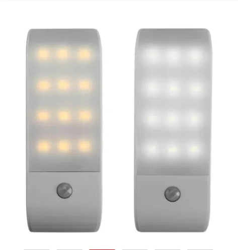 12LED rechargeable human body sensor night light with infrared motion detection and PVC shade