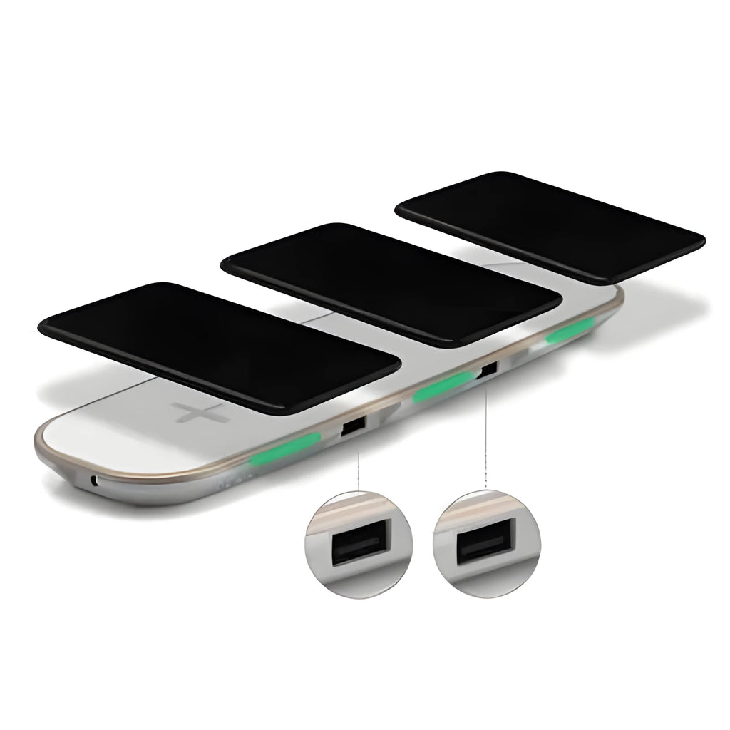 Universal Qi wireless charging pad in black and white colours with USB cable