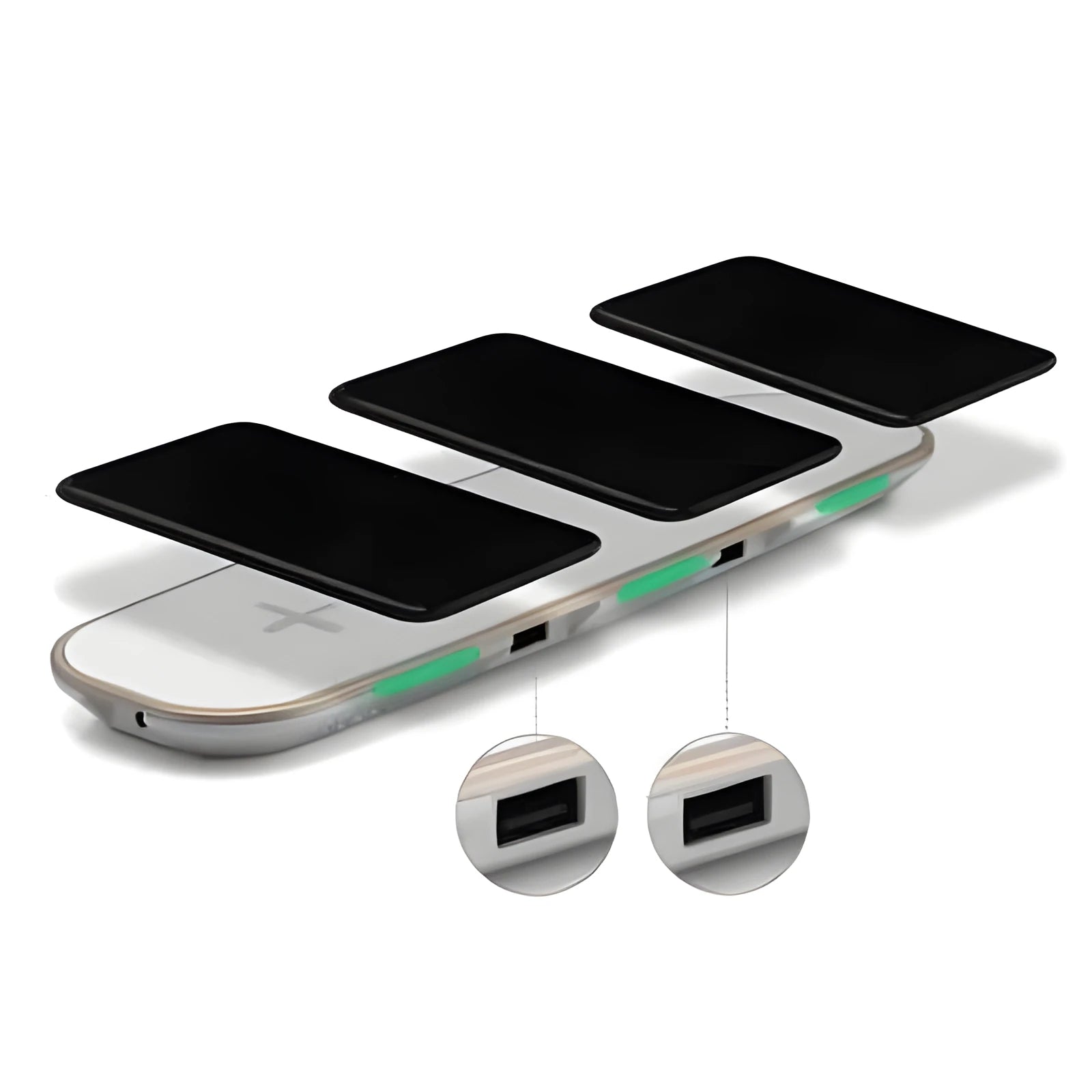 Universal Qi wireless charging pad in black and white colours with USB cable