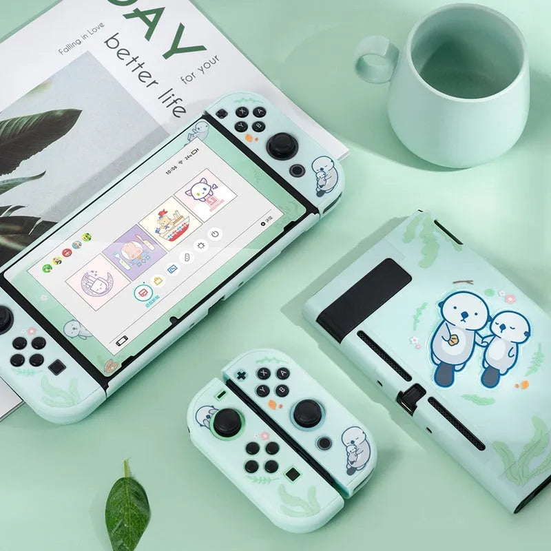 Clear silicone protective case for Nintendo Switch with ergonomic back grip design