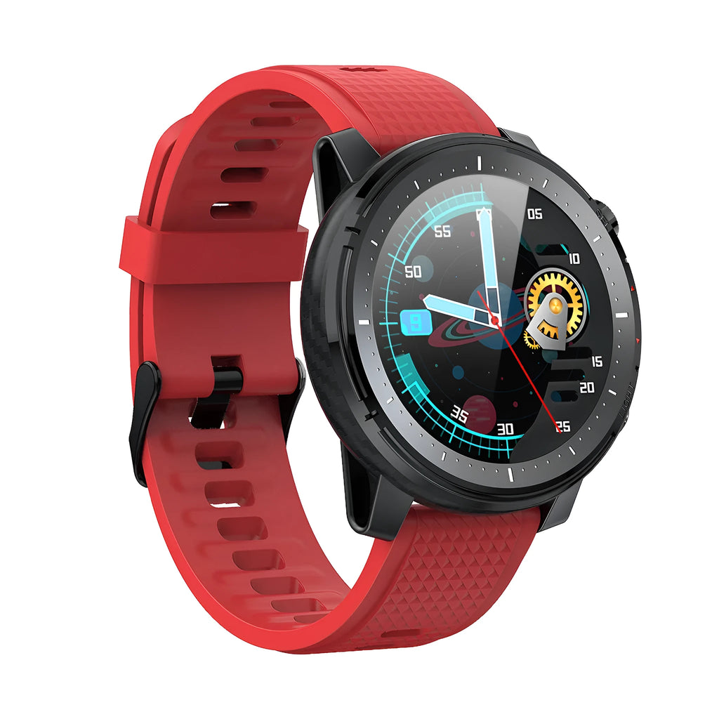 Black IP68 waterproof Android smart watch with round 1.3-inch touchscreen and silicone strap