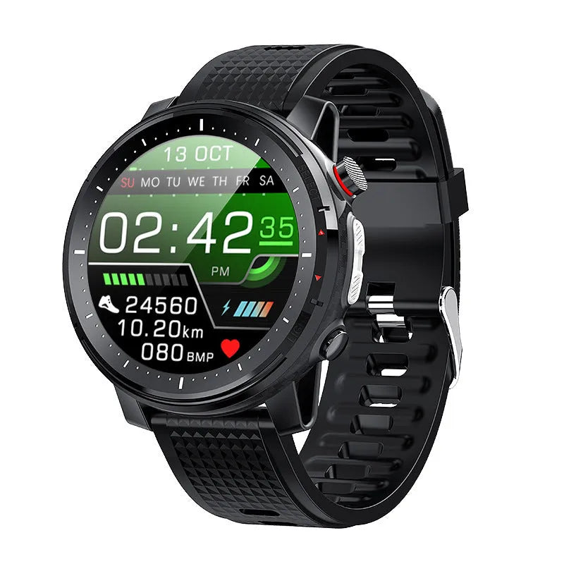 Black IP68 waterproof Android smart watch with round 1.3-inch touchscreen and silicone strap