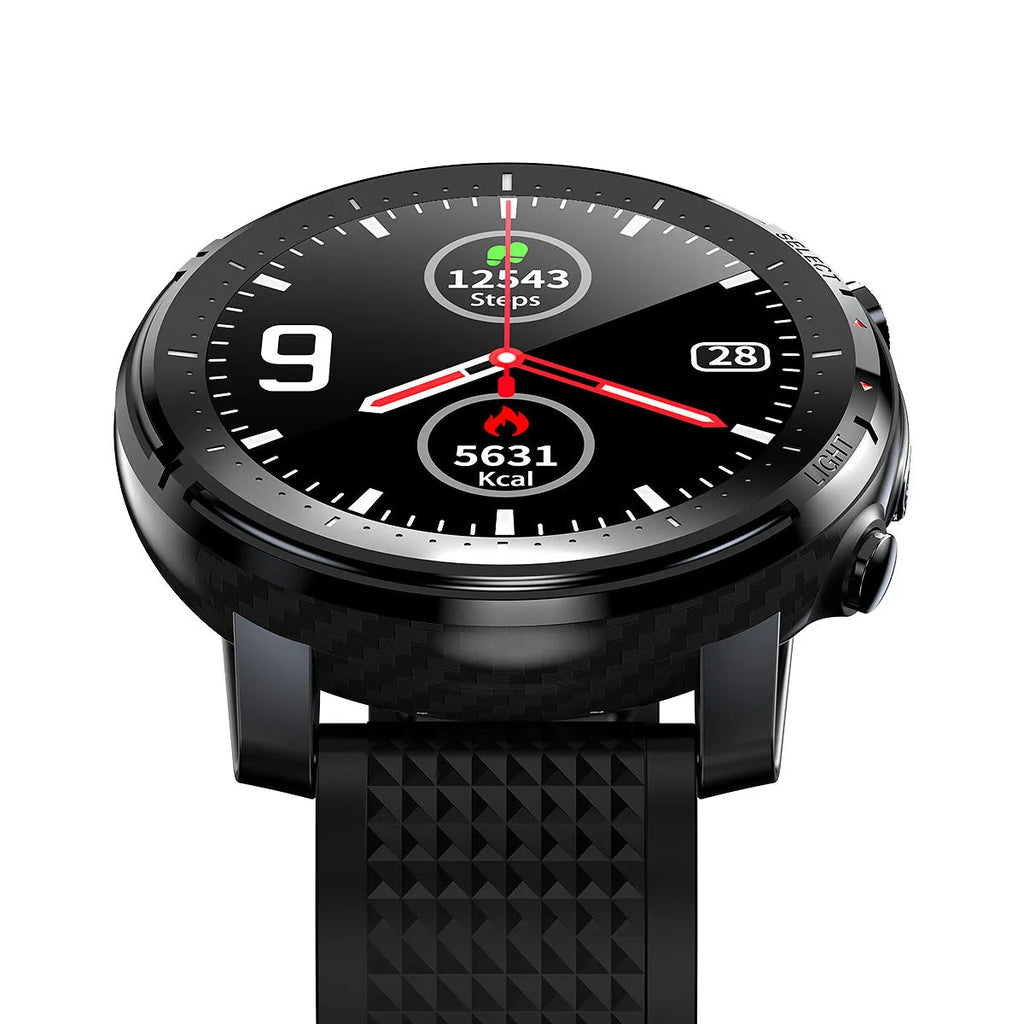 Black IP68 waterproof Android smart watch with round 1.3-inch touchscreen and silicone strap