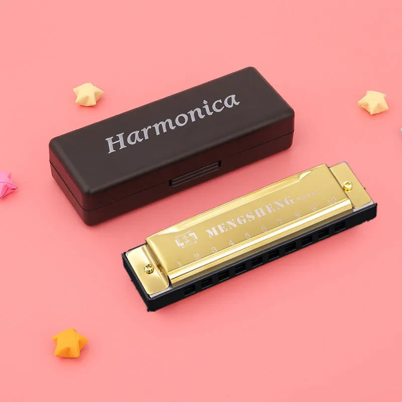 Children's Orff harmonica educational toy in black box with gold, red and silver colour options