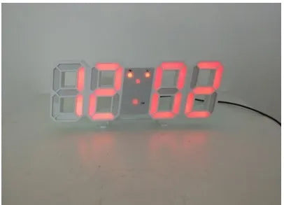 3D luminous LED digital wall clock with USB power, white plastic body, simple design