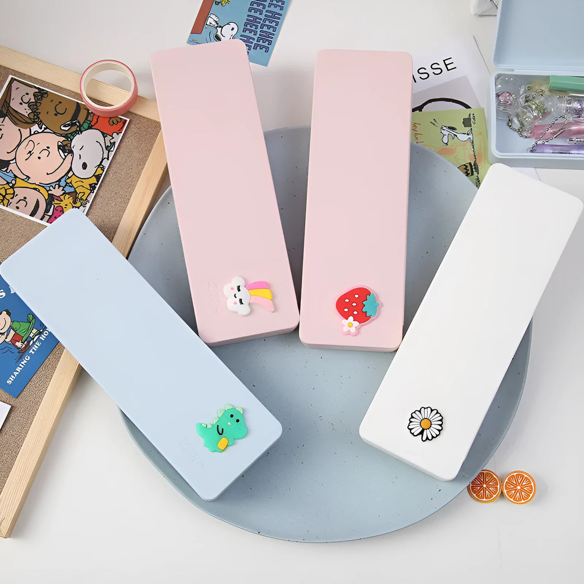 Korean version candy colour cartoon PVC pencil case with waterproof finish, multiple style options available