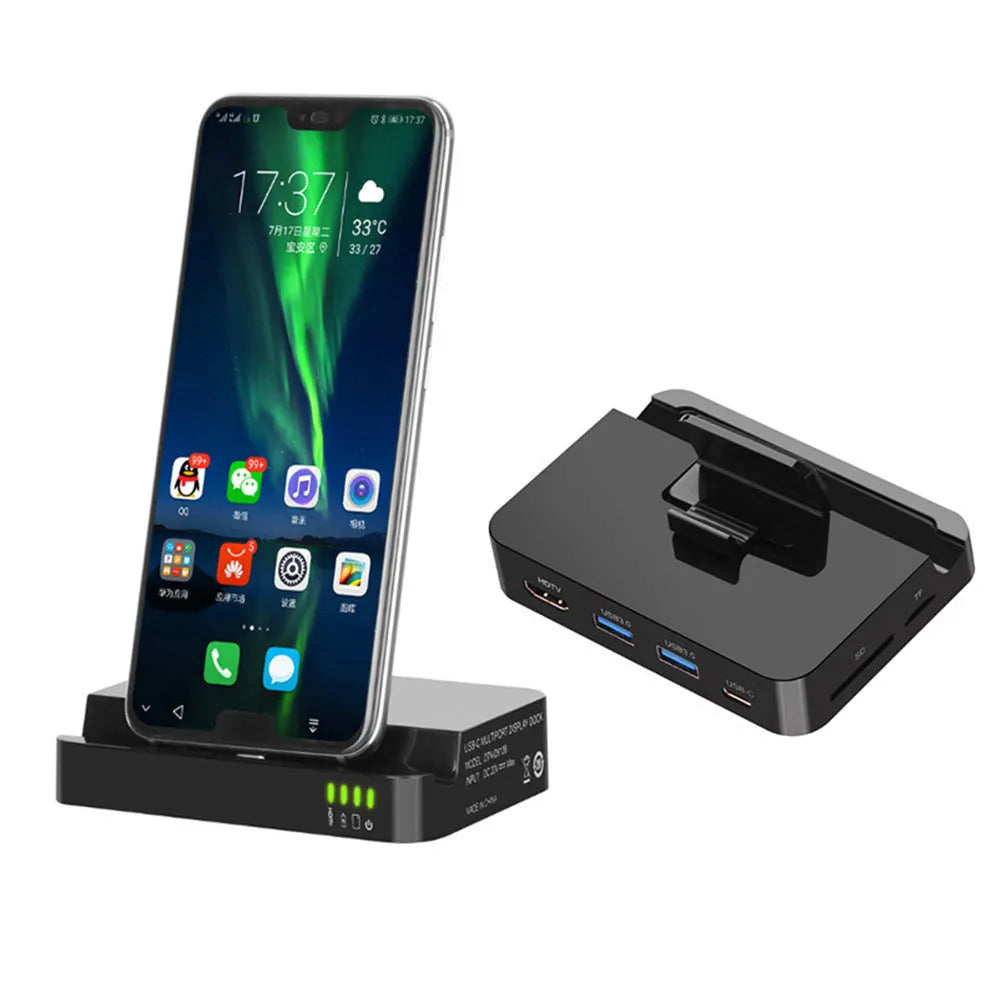 Black base mobile phone to HD dock converter for video output.