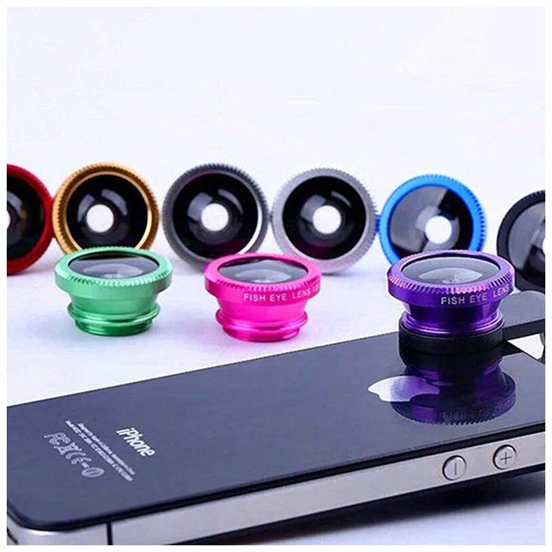 3 in 1 universal smartphone lens kit with fisheye, wide angle, and macro lenses in aluminium alloy