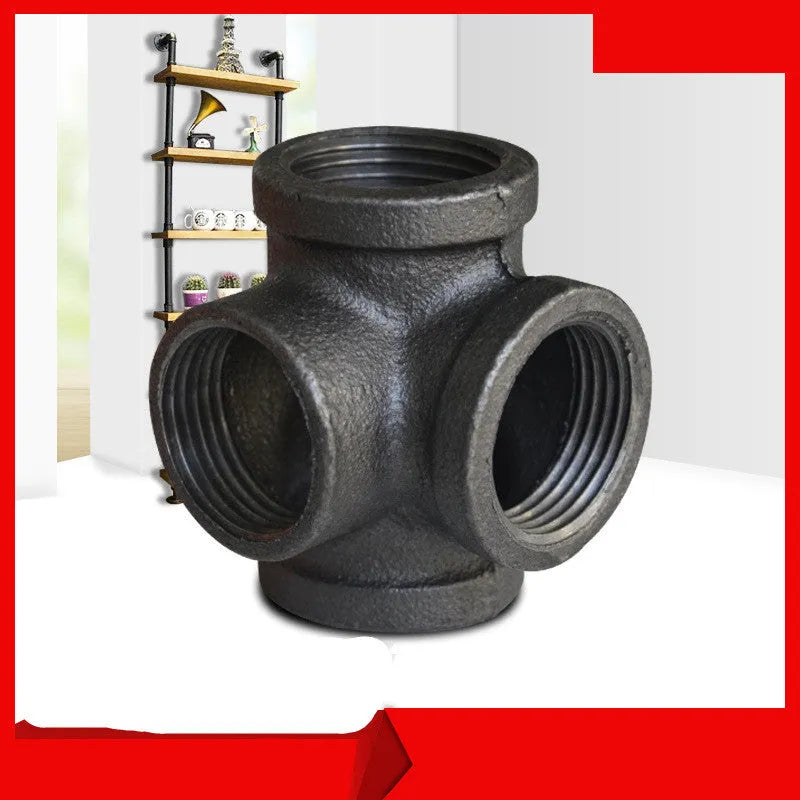 Galvanized steel four-way pipe fitting for DN15 DN20 DN25 plumbing connections