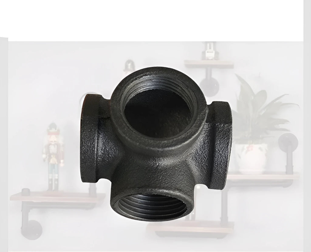 Galvanized steel four-way pipe fitting for DN15 DN20 DN25 plumbing connections