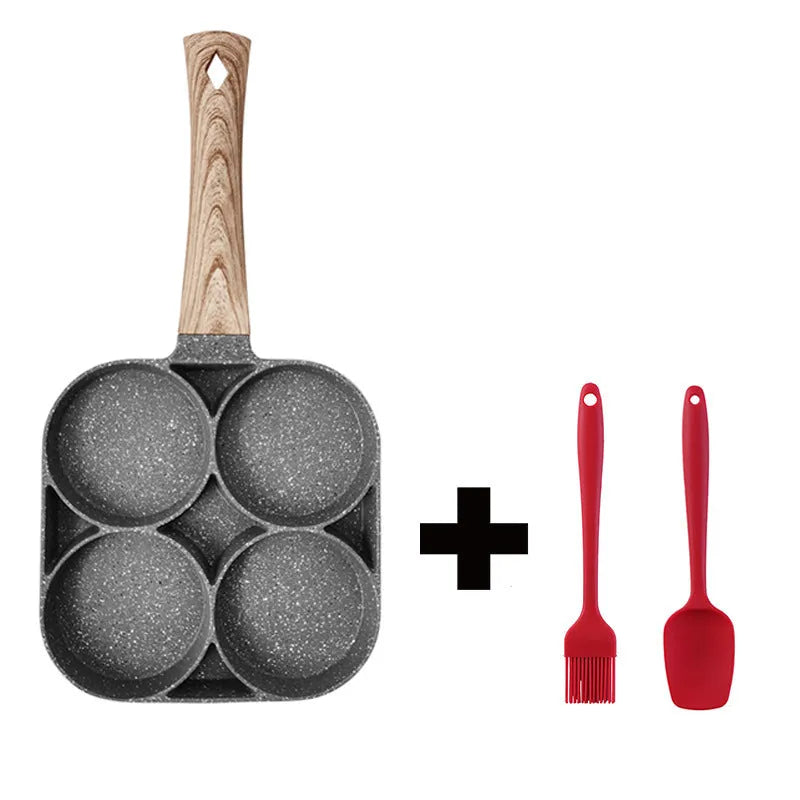 Four-hole aluminium frying pan with non-stick coating and bakelite handles