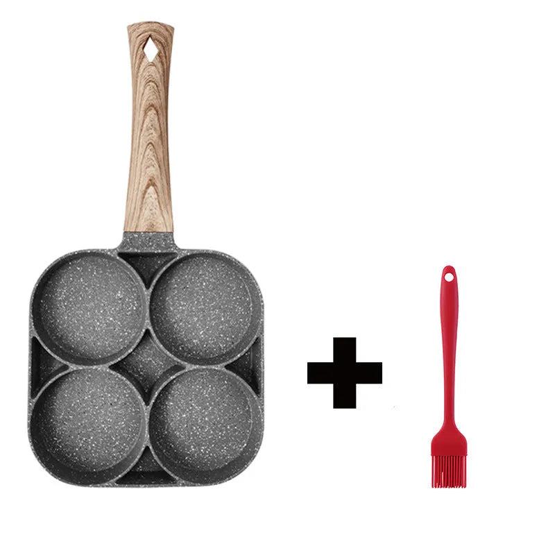 Four-hole aluminium frying pan with non-stick coating and bakelite handles