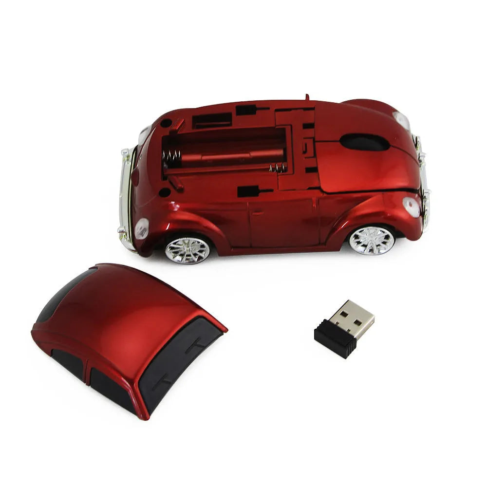 Beetle-shaped wireless optical mouse in black, blue, red, or yellow colours with 2.4g connectivity