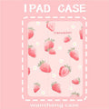 iPad protective case in peach or strawberry TPU leather with clamshell holster cover and painted fruit design