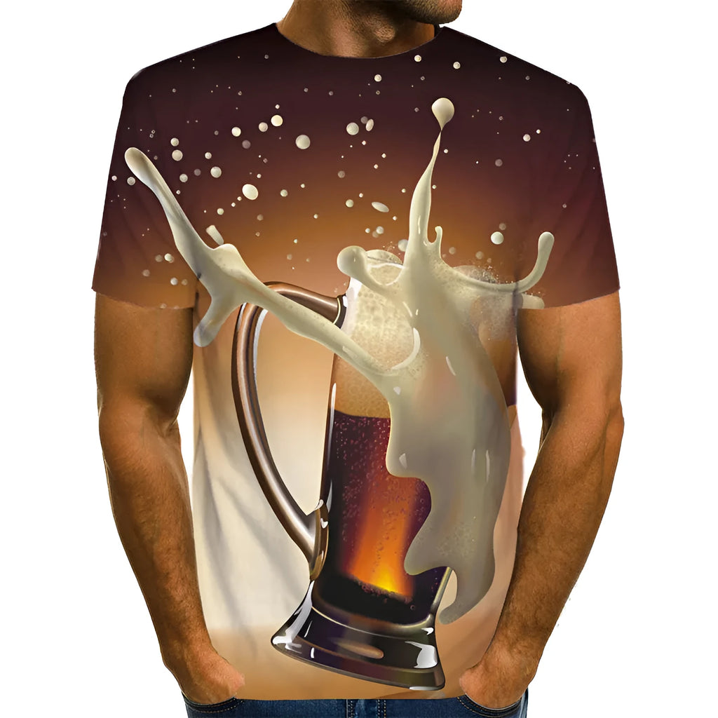 Beer 3D digital print short sleeve t-shirt, round neck, colour CT219, front view