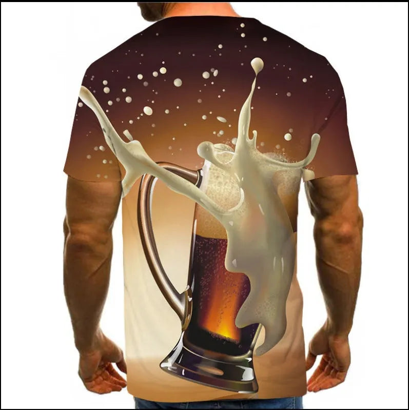 Beer 3D digital print short sleeve t-shirt, round neck, colour CT219, front view