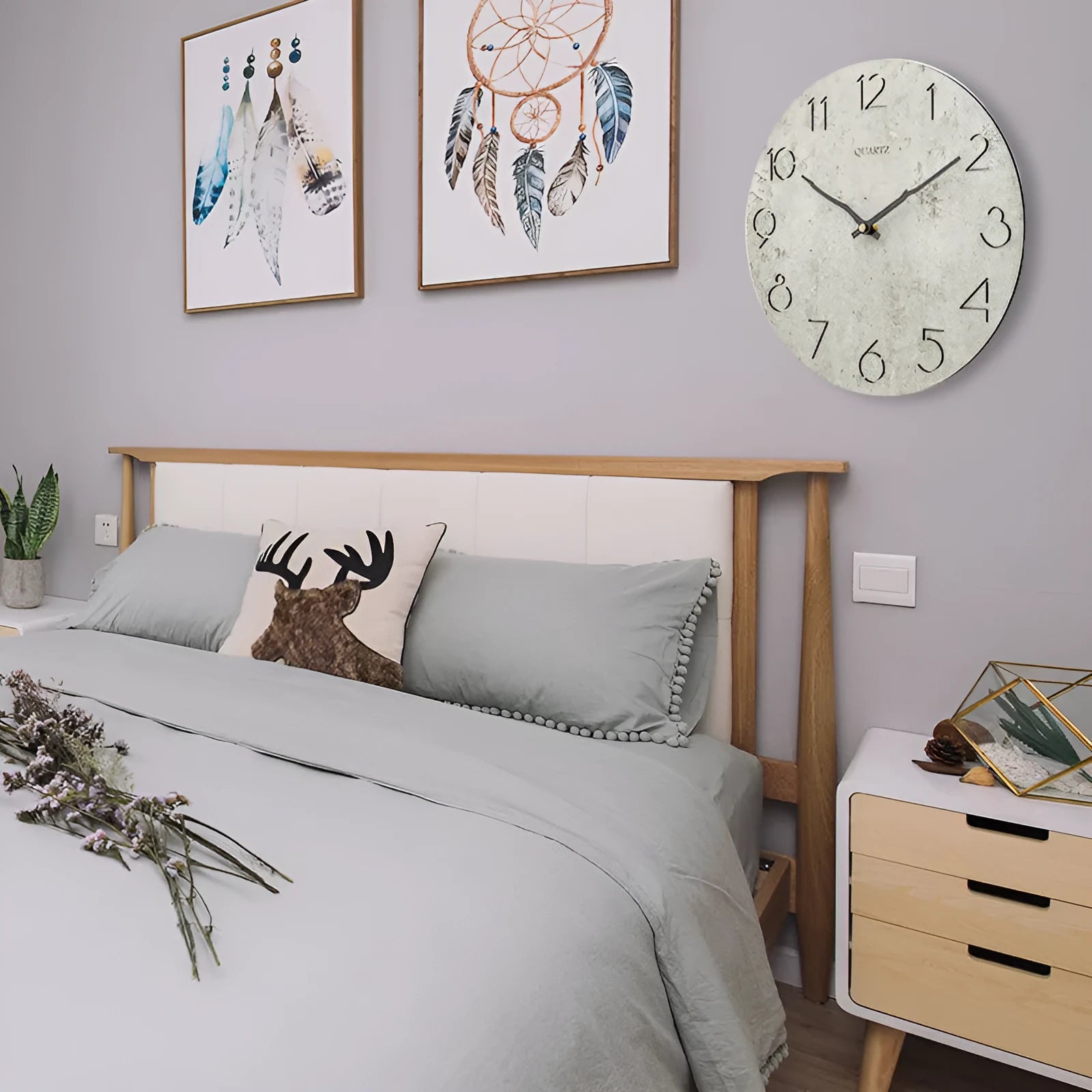 Grey contemporary wall clock with 40cm diameter circular face and European style design