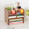 Korean style wooden desk organiser with four floors and sixteen small box compartments.