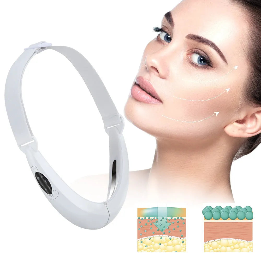 White handheld facial lifting device with red and blue light therapy LEDs