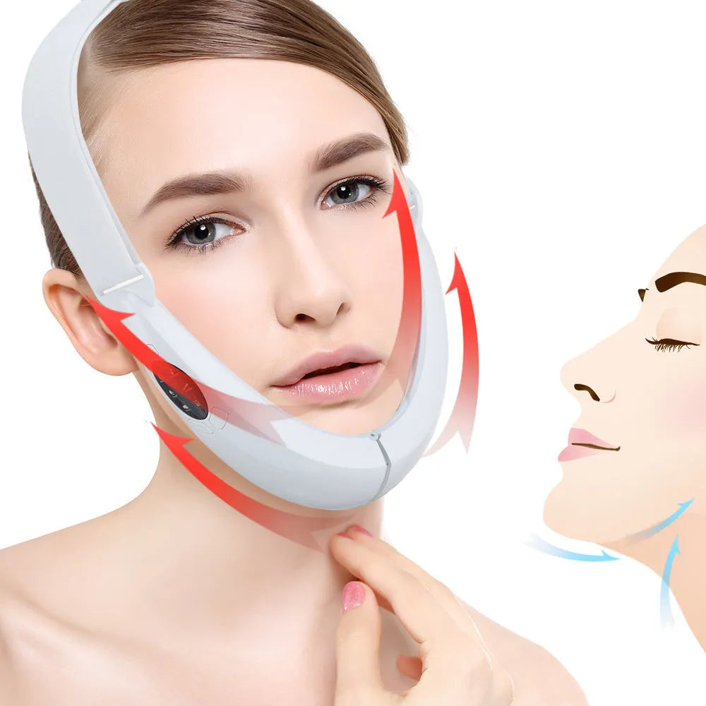 White handheld facial lifting device with red and blue light therapy LEDs