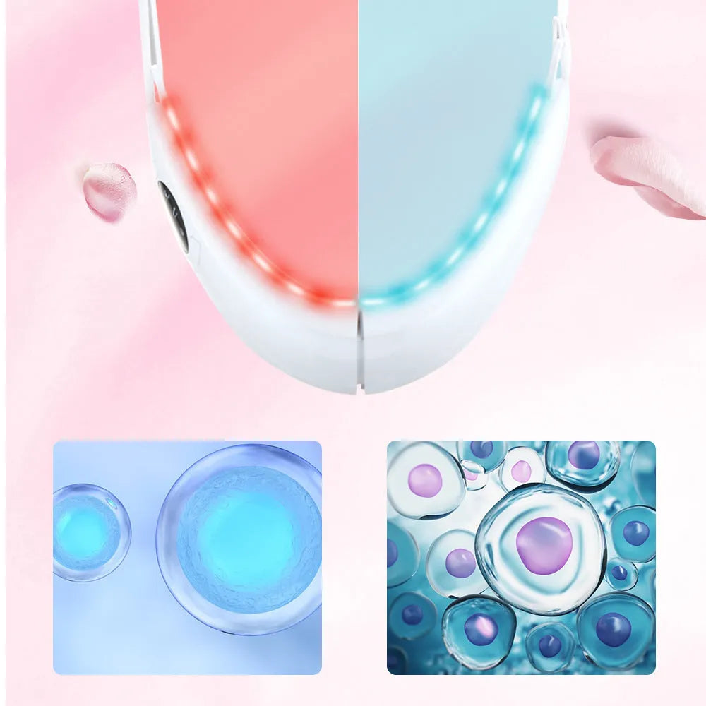White handheld facial lifting device with red and blue light therapy LEDs