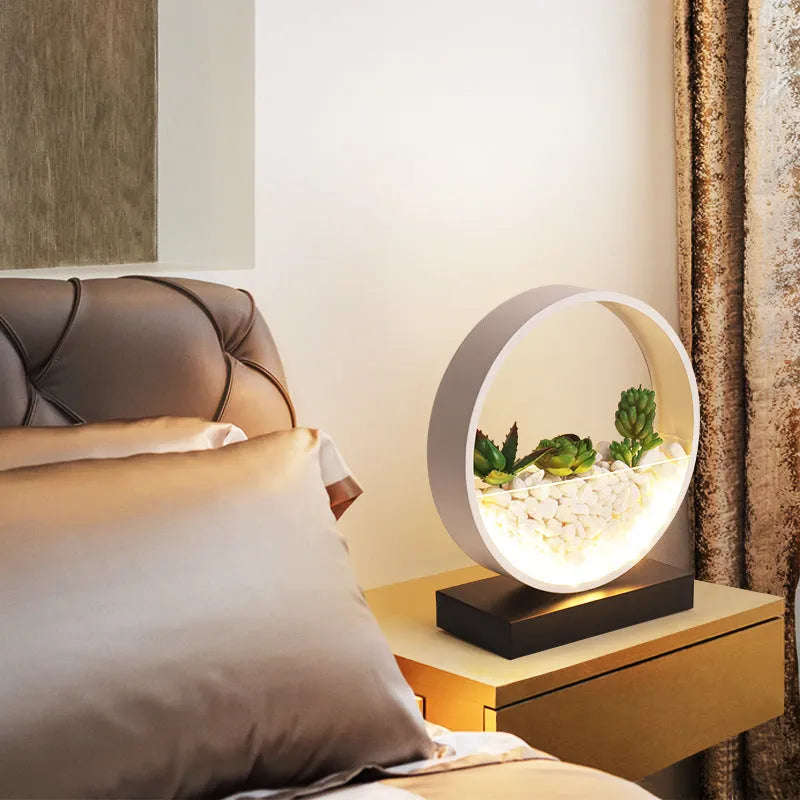 Black creative table lamp with metal holder and push button switch on stand