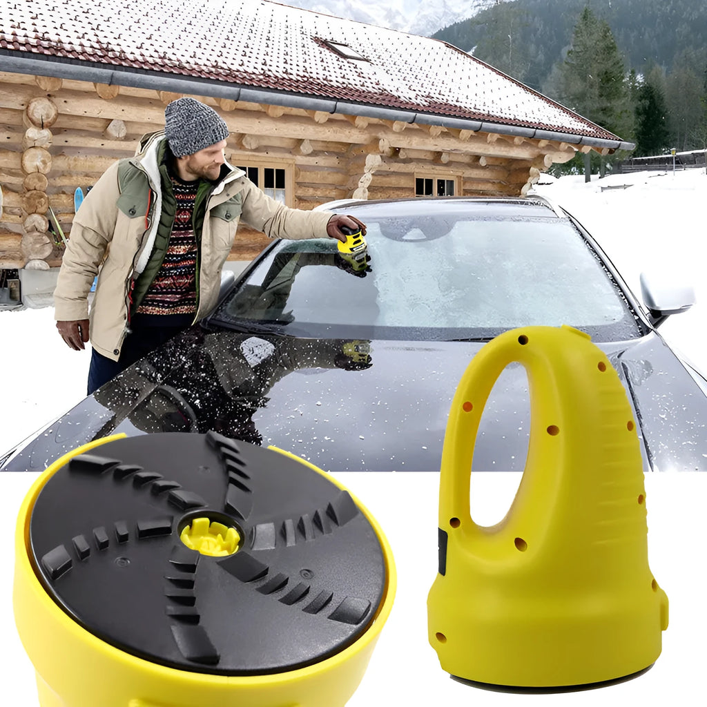 Yellow electric car snow scraper with ABS body and 3000mAh lithium battery for windscreen ice removal
