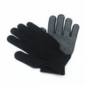 Thin polyester work gloves with non-slip grip, split finger design, shown in black and grey