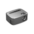 Mini portable 1080P HD projector with ABS body, shown in silver or yellow, for home use