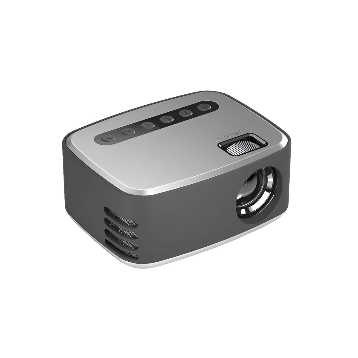 Mini portable 1080P HD projector with ABS body, shown in silver or yellow, for home use