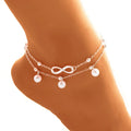 Women's alloy anklet with 8-shaped double-layer pearls, drop shape, golden or silver electroplated finish