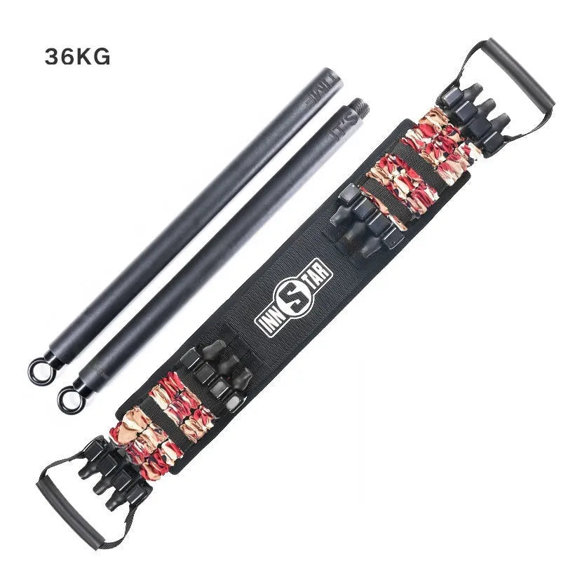 Bench press chest expander elastic belt in camouflage colour with nylon material and metal components