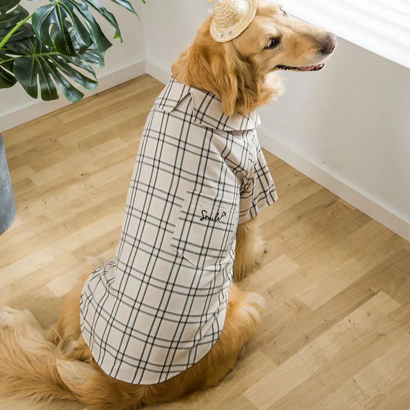 Brown large dog shirt for Labrador Golden Retriever in leisure style, size 6XL, shown on a standing dog
