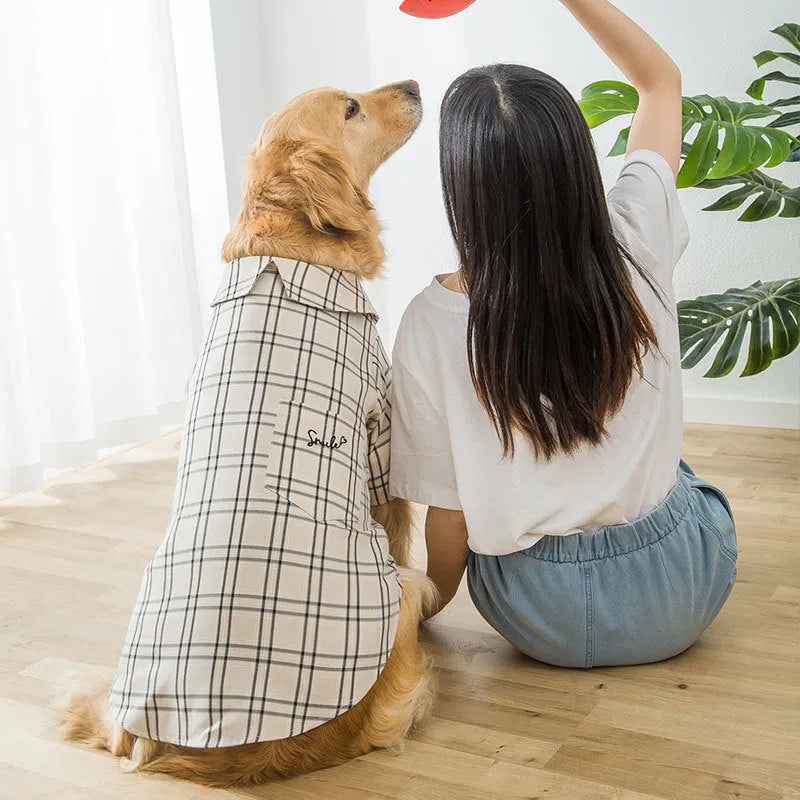 Brown large dog shirt for Labrador Golden Retriever in leisure style, size 6XL, shown on a standing dog