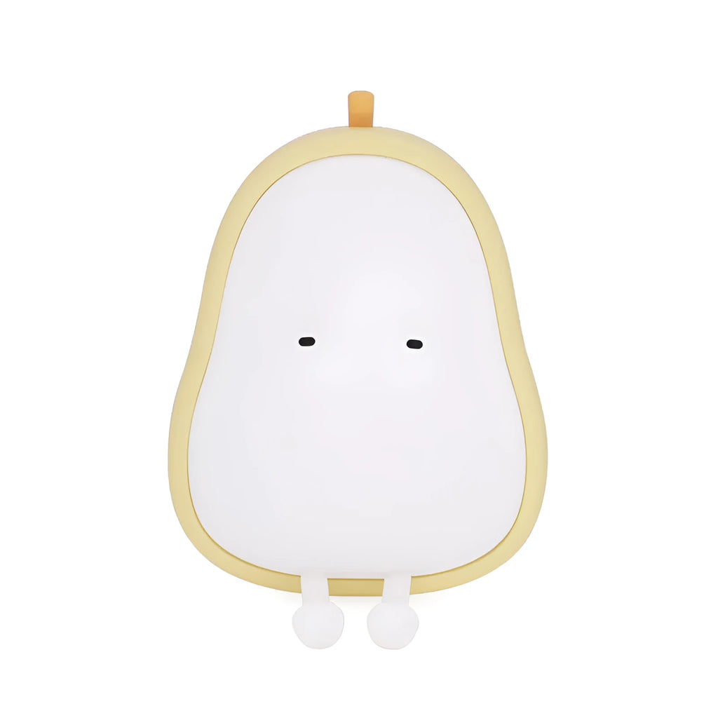 Pear-shaped silicone bedside night lamp with warm yellow glow and compact design