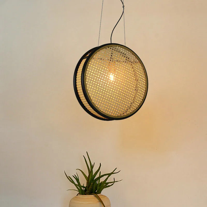 Black-rimmed rattan glass chandelier with iron body, 30cm or 40cm main panel, warm LED corridor light