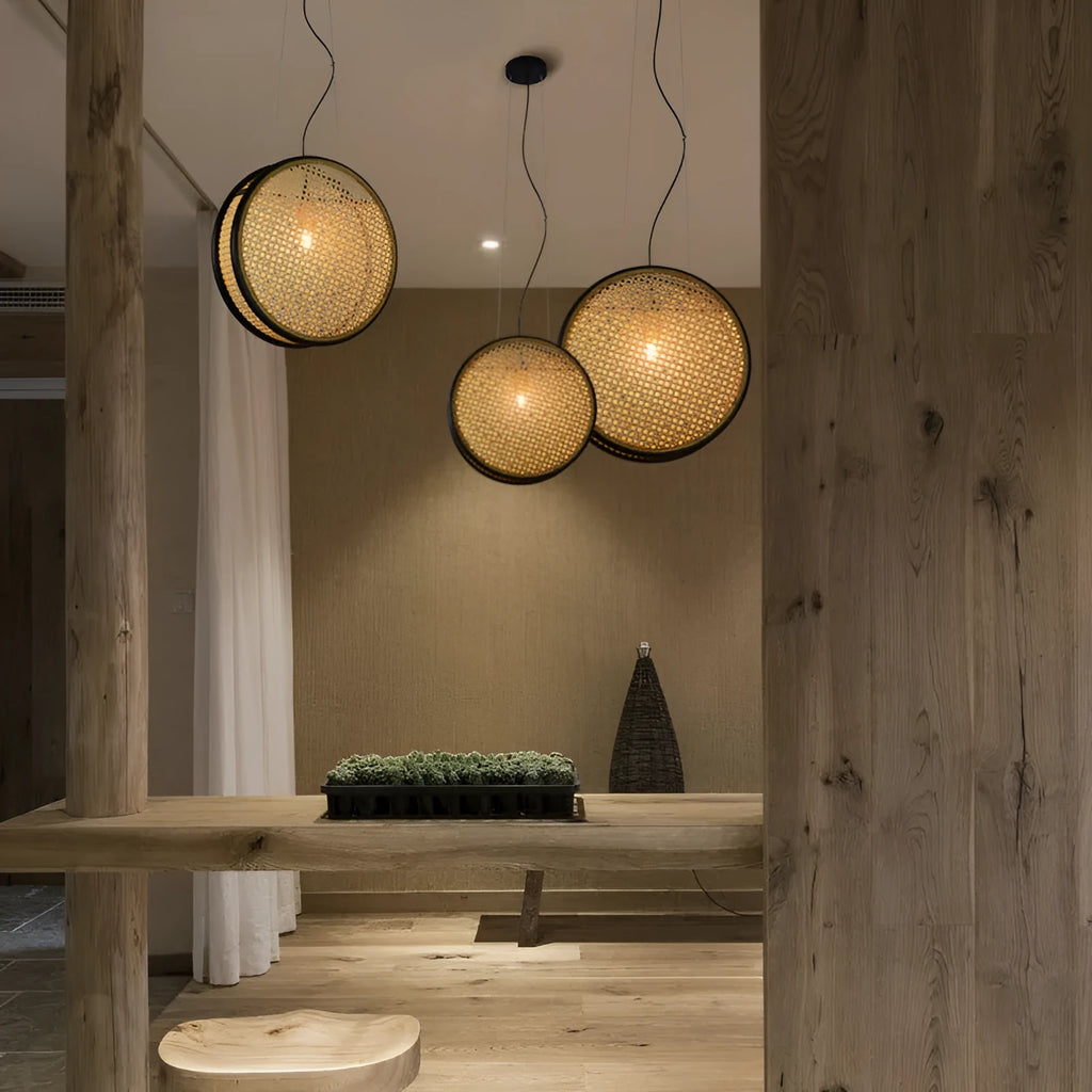 Black-rimmed rattan glass chandelier with iron body, 30cm or 40cm main panel, warm LED corridor light